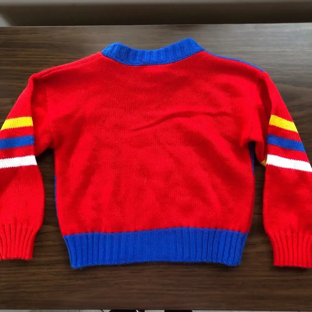 Vintage Kid's Sports Graphic Sweater Bright Vivid Numbers Racing Stripe Size 6
